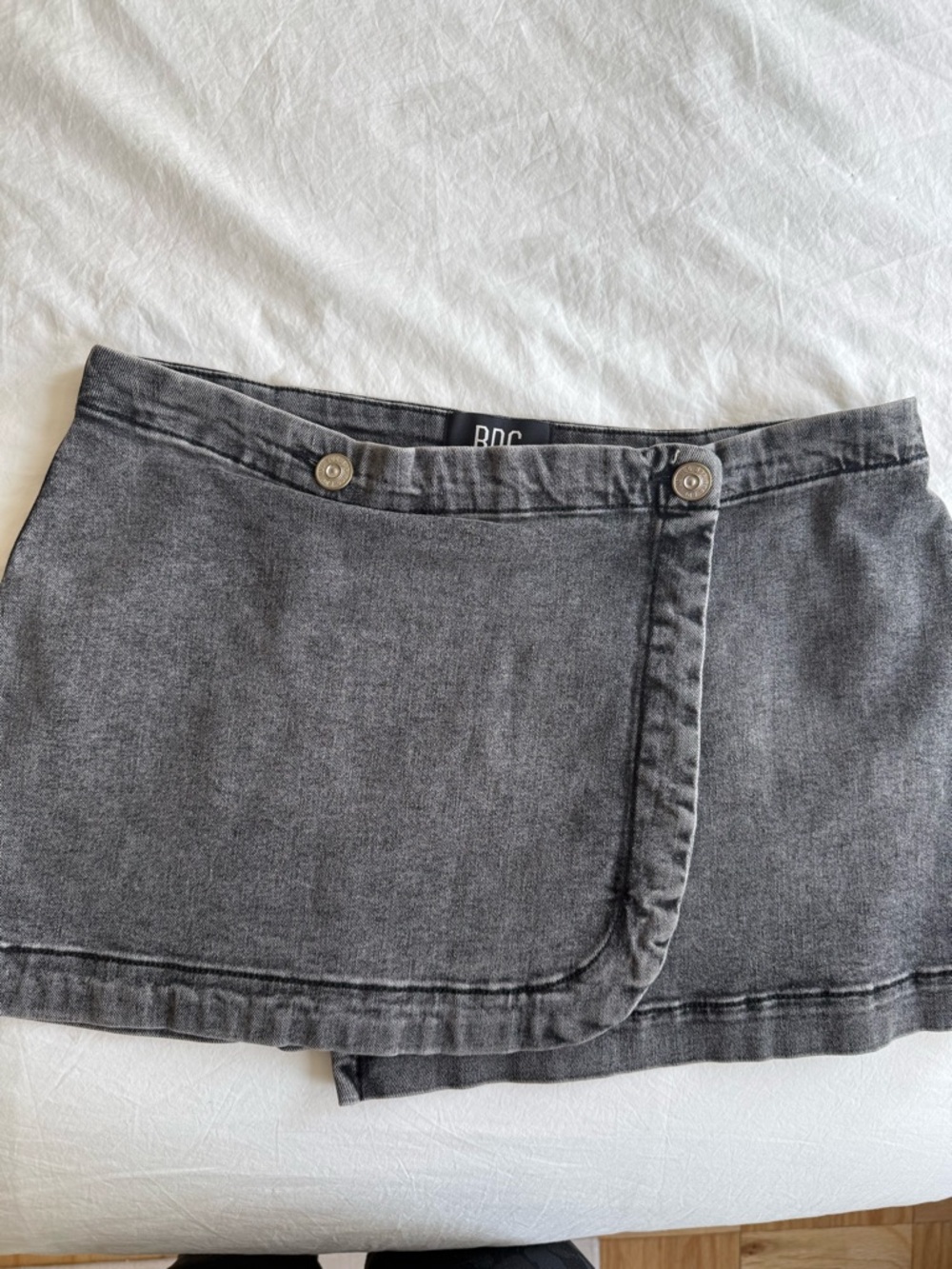 BDG Washed Charcoal Wrap Denim Mini Skirt